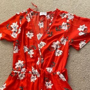 red-orange floral dress